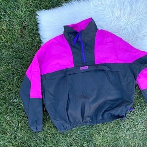 Vintage Columbia pink purple black 1/2 zip pullover windbreaker XL mens